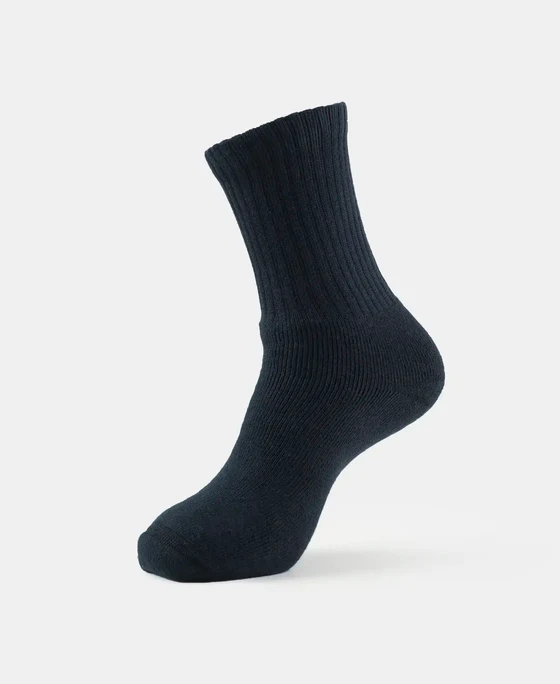 Compact Cotton Terry Crew Length Socks With StayFresh Treatment Black Free Size