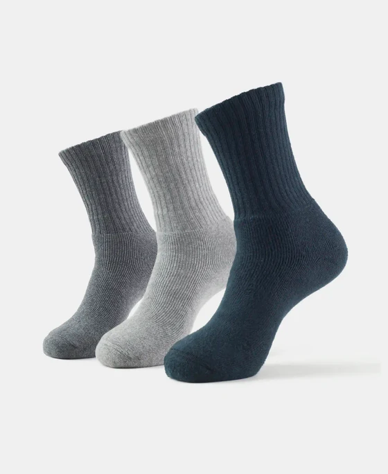 Compact Cotton Terry Crew Length Socks With StayFresh Treatment Assorted Free Size Pack of 3