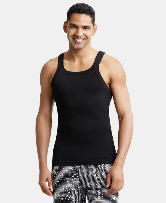 Super Combed Cotton Rib Square Neck Gym Vest Charcoal Melange M
